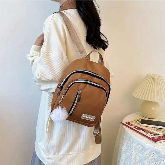 Handbags - B21 ❤️ Casual Daypack Lightweight Zip Backpack Adjustable Straps Fur Ball Charm